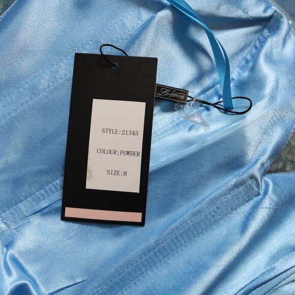 La Femme Rhinestone Mermaid Prom Dress Illusion Mesh Cap Sleeve Gown Size 8 - Picture 10 of 13